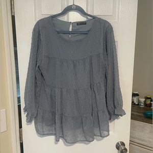 EUC PRETTYGARDEN Women's Summer Loose Chiffon Blouse Mesh Long Sleeve Peplum Top